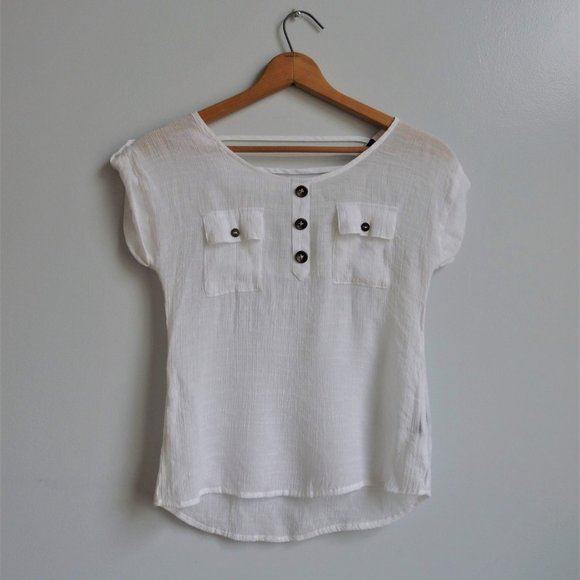 Short Sleeve Blouse Open Back, White - Picture 3 of 7